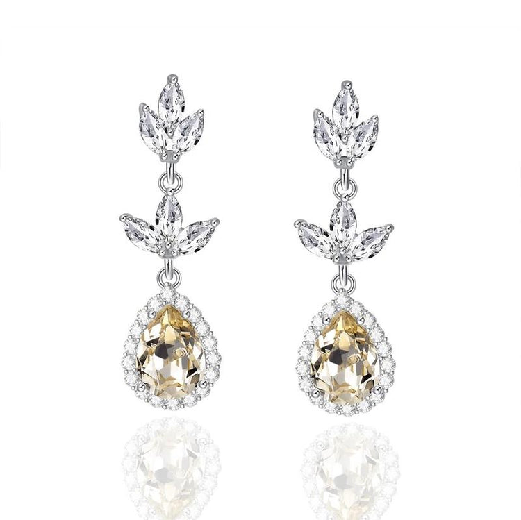 925 Sterling Silver Crystal Teardrop Dangle Pendant Necklace And Earrings Bridal Party Gift Bridal Set