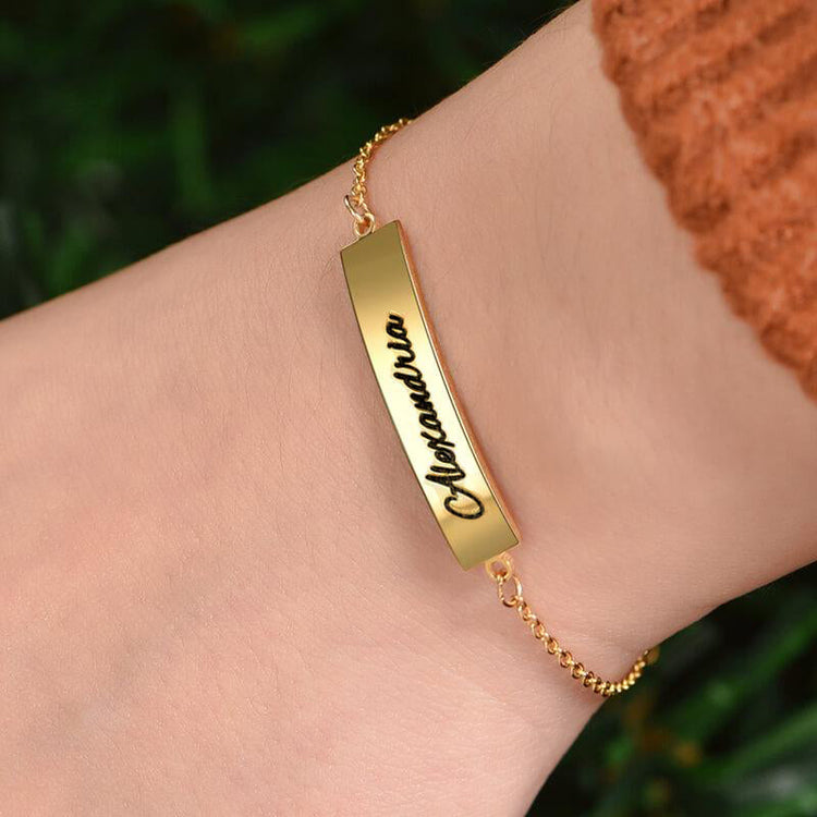 925 Sterling Silver Personalized Name Bar Bracelet