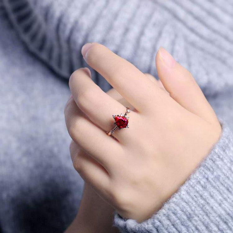 Garnet Engagement Ring Women Rose Gold | Antique Pear shaped Bridal Jewelry Art deco Moissanite Ring Anniversary Gift for Her - onlyone
