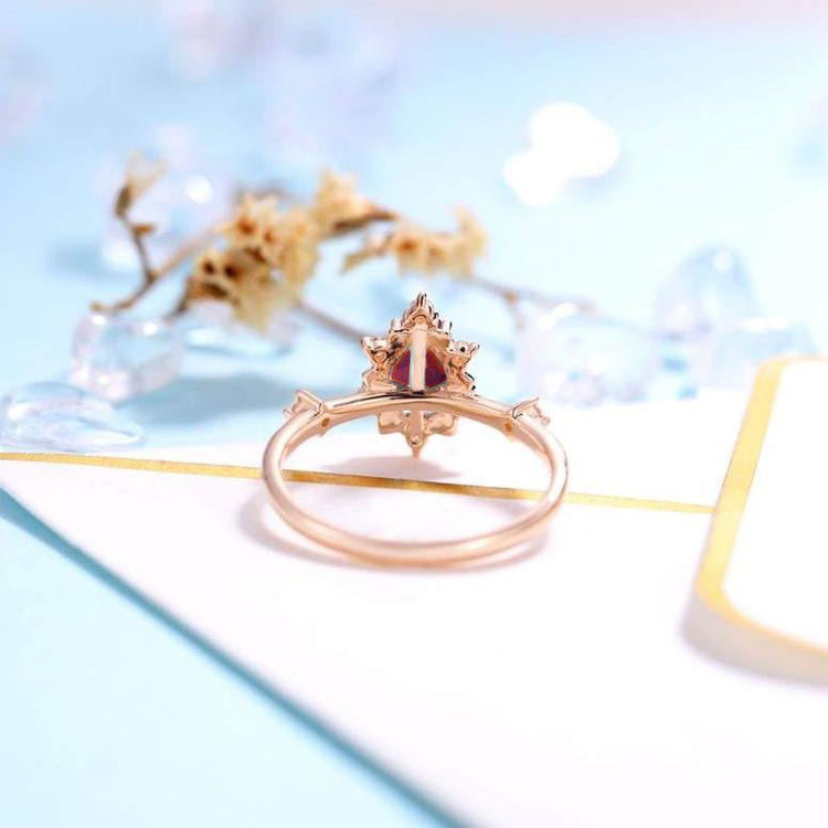 Garnet Engagement Ring Women Rose Gold | Antique Pear shaped Bridal Jewelry Art deco Moissanite Ring Anniversary Gift for Her - onlyone