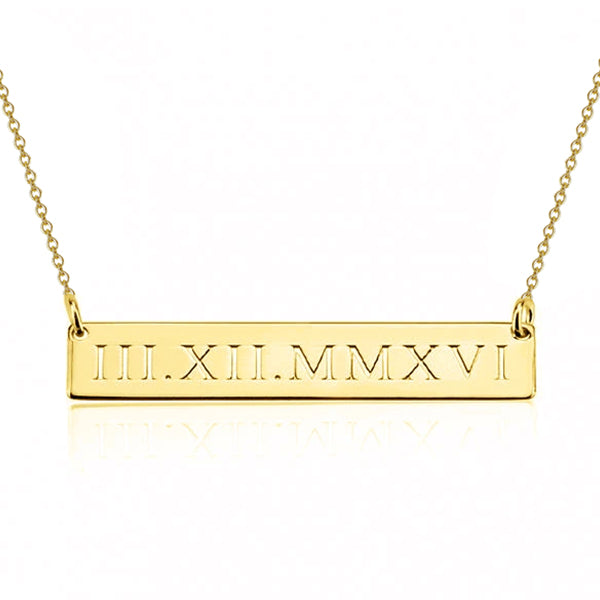 925 Sterling Silver Special Date Roman Numerals Engraved Bar Necklace, Roman Numerals Anniversary Date Necklace