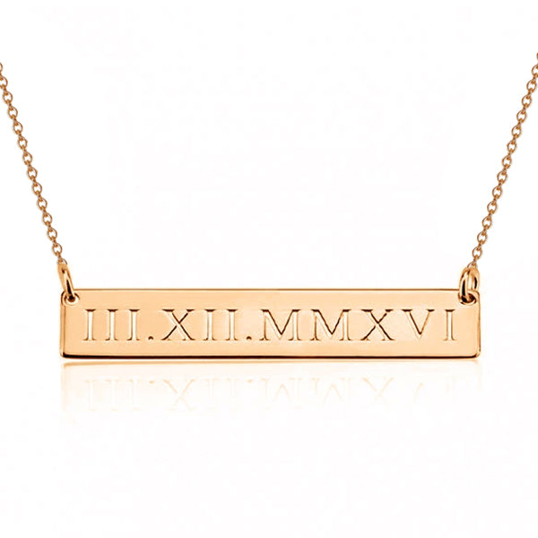 925 Sterling Silver Special Date Roman Numerals Engraved Bar Necklace, Roman Numerals Anniversary Date Necklace