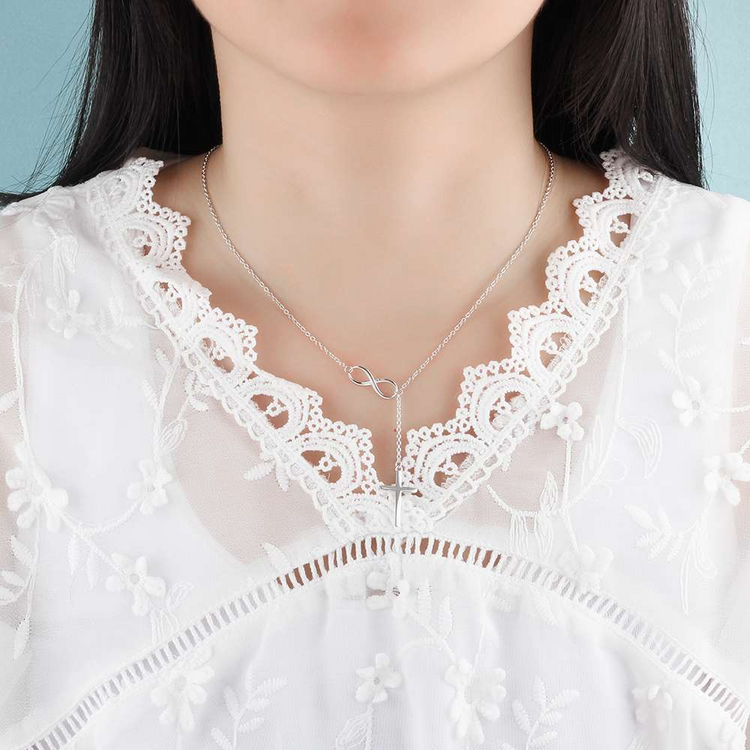 925 Sterling Silver Infinity Love Necklace With Cross Fashion Chain Necklace - onlyone