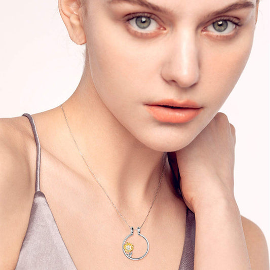 925 Sterling Silver Ring Holder With Sunflower Necklace