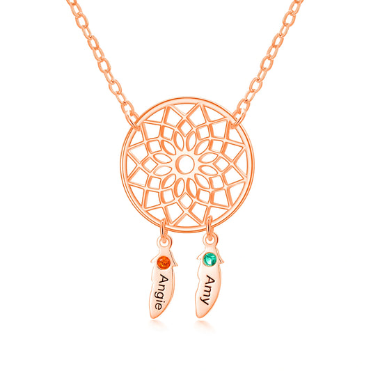 925 Sterling Silver Dreamcatcher Amulet Name Birthstone Custom Necklace