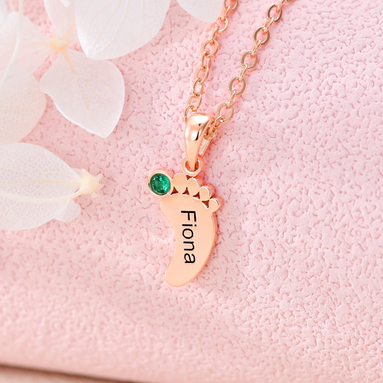 925 Sterling Silver Feet Name Custom Necklace With Birthstone