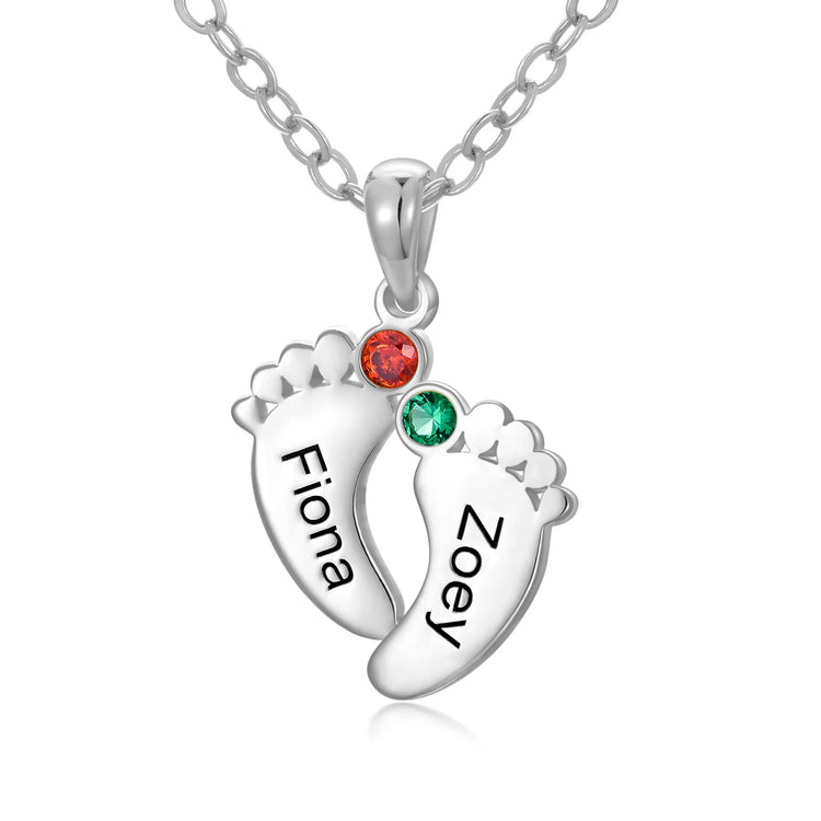 925 Sterling Silver Feet Name Custom Necklace With Birthstone