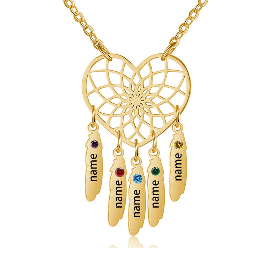 925 Sterling Silver Heart Dream Catcher Necklace With Birthstone Dreamcatcher Pendant Personalized Name Gift for Women