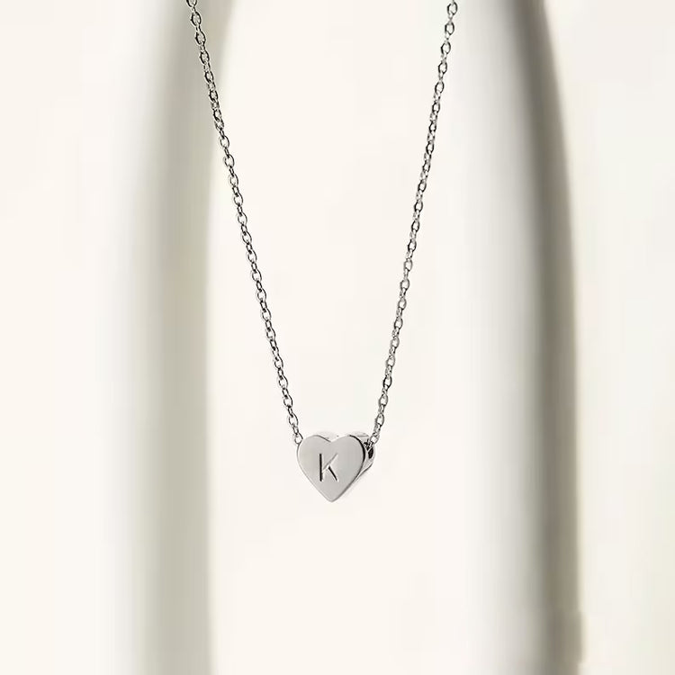 925 Sterling Silver Tiny Heart Initial Necklace Personalized Letter Pendant Necklace