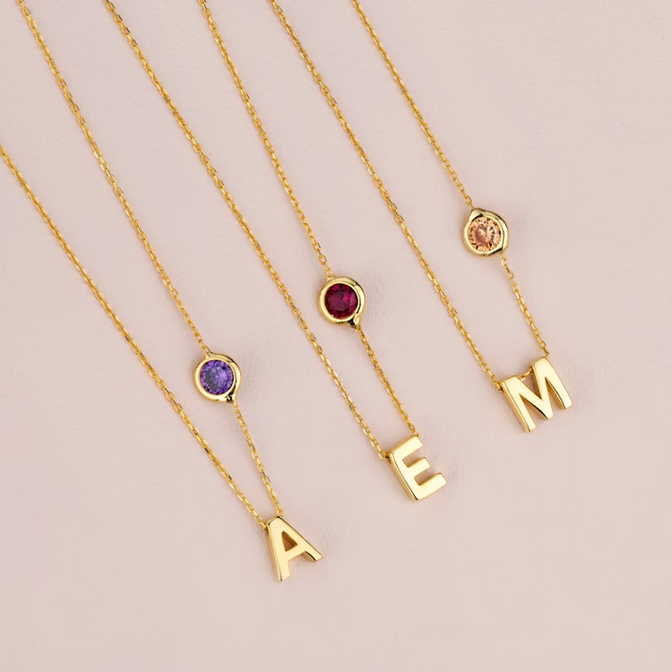 925 Sterling Silver Initial Necklace, Custom Initial Necklace, Mama Necklace, Birthday Gift Necklace With Birthstone