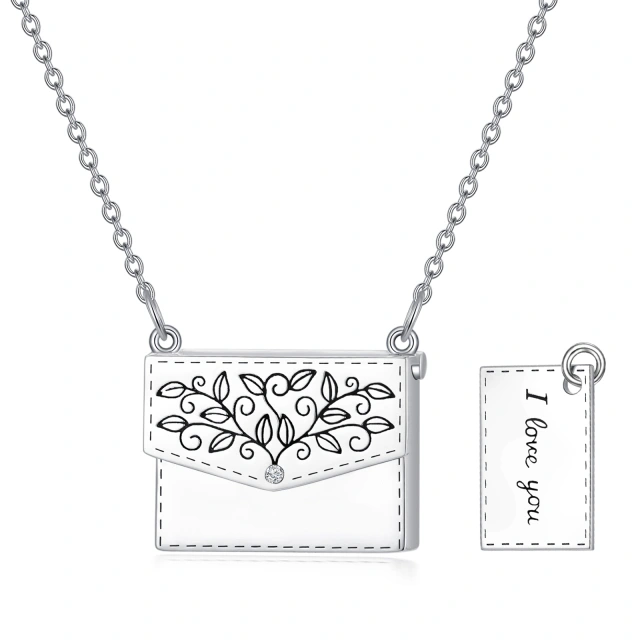 925 Sterling Silver Envelope Necklace With Crystal I Love You Secret Message Jewelry Gifts for Women