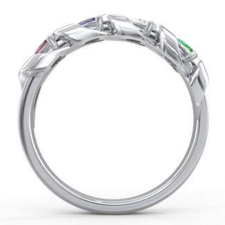 925 Sterling Silver Spiral Marquise Row Ring With 4 Birthstones