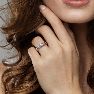 925 Sterling Silver Spiral Marquise Row Ring With 4 Birthstones