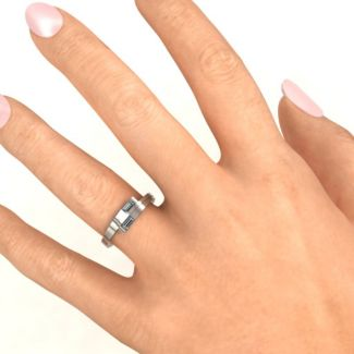 925 Sterling Silver Double Baguette Bypass Birthstone Ring