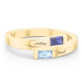 925 Sterling Silver Double Baguette Bypass Birthstone Ring