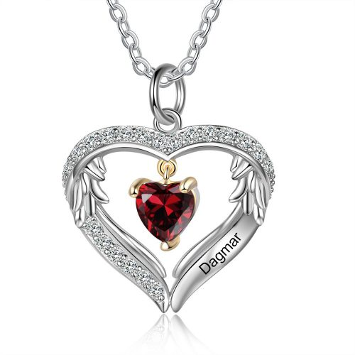 925 Sterling Silver Personalized Name and Birthstone Angel Wings Necklace