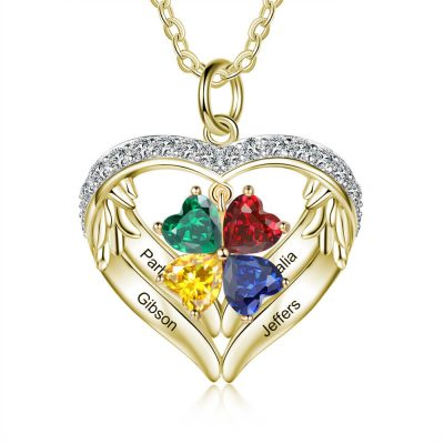 925 Sterling Silver Personalized Name and Birthstone Angel Wings Necklace