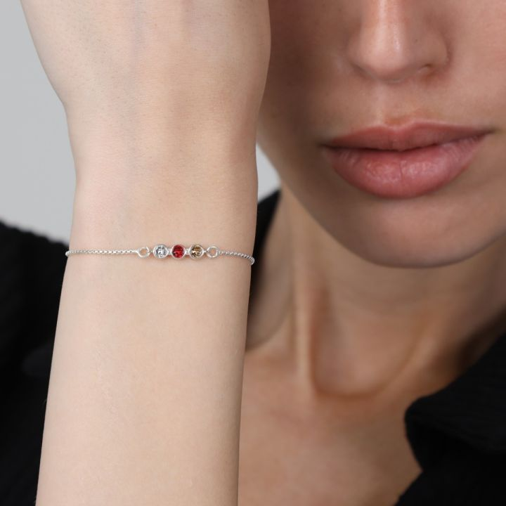 925 Sterling Silver Stars Birthstone Bracelet Personalized Bracelet