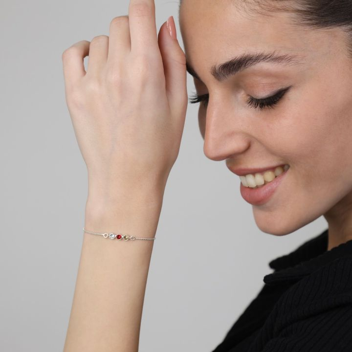 925 Sterling Silver Stars Birthstone Bracelet Personalized Bracelet