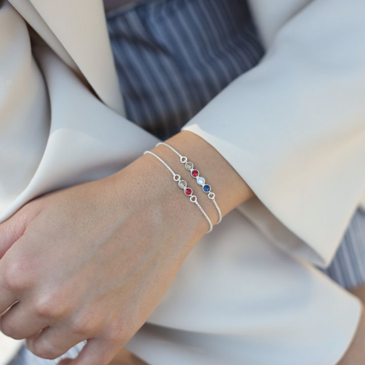 925 Sterling Silver Stars Birthstone Bracelet Personalized Bracelet