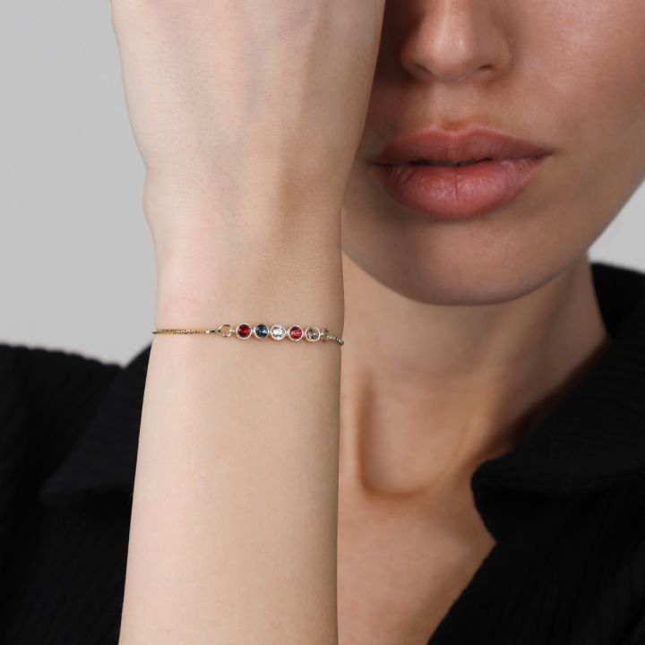 925 Sterling Silver Stars Birthstone Bracelet Personalized Bracelet