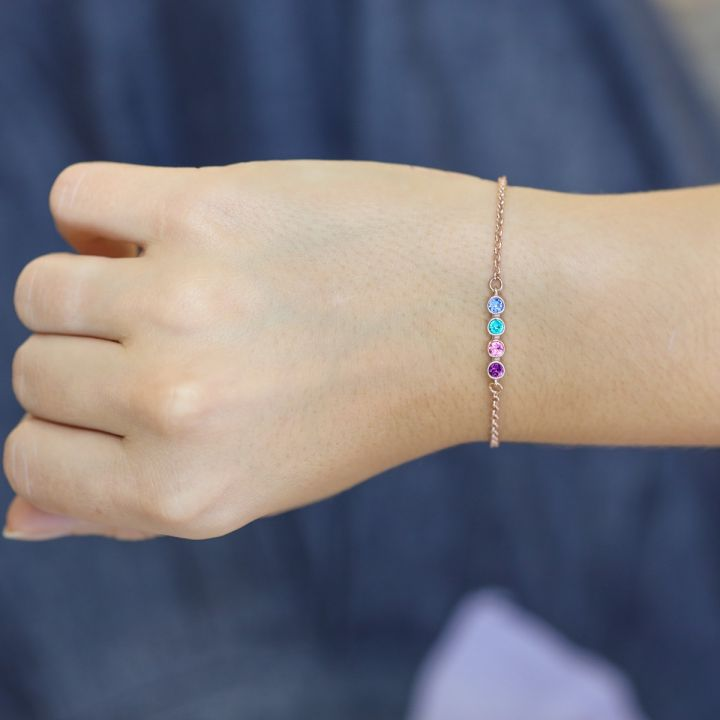 925 Sterling Silver Stars Birthstone Bracelet Personalized Bracelet