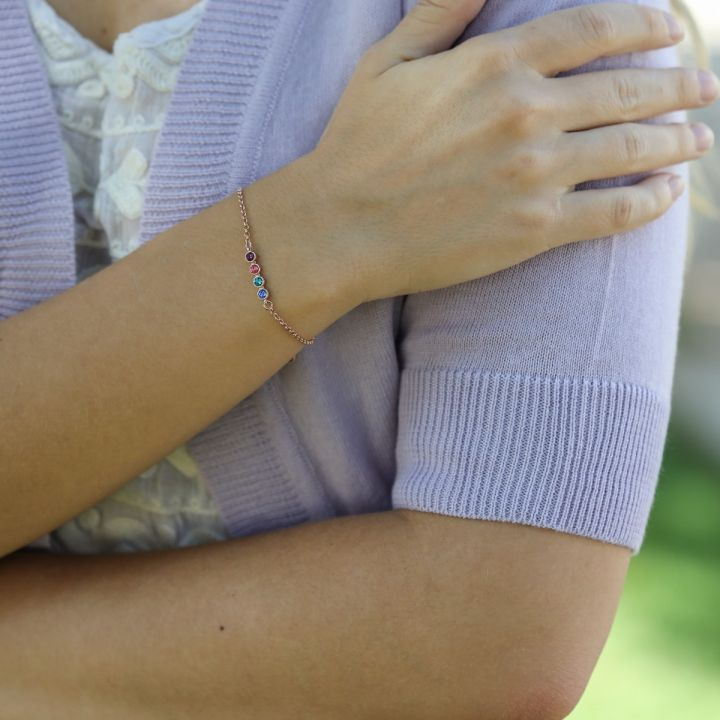 925 Sterling Silver Stars Birthstone Bracelet Personalized Bracelet