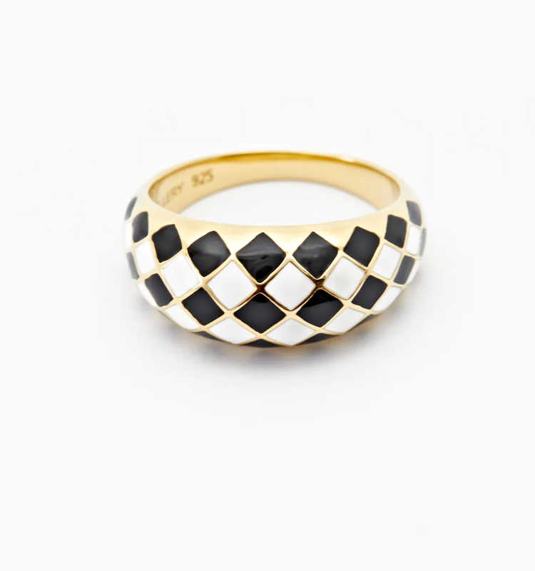 925 Sterling Silver Checker Colorful Ring