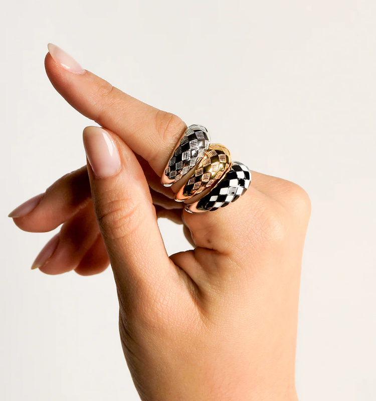 925 Sterling Silver Checker Colorful Ring