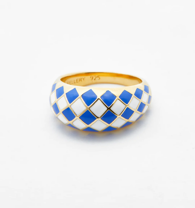 925 Sterling Silver Checker Colorful Ring