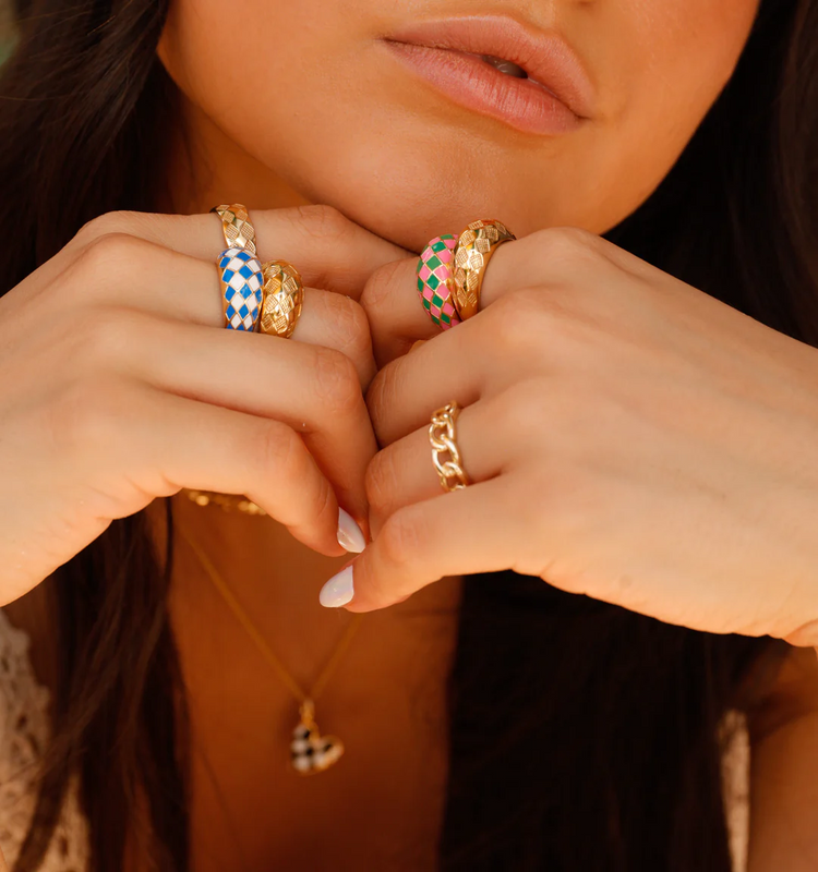925 Sterling Silver Checker Colorful Ring