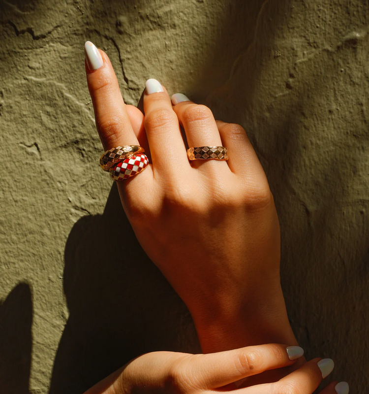 925 Sterling Silver Checker Colorful Ring