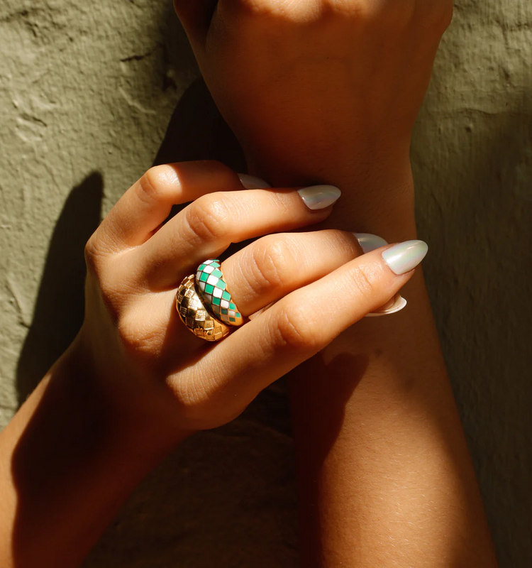 925 Sterling Silver Checker Colorful Ring