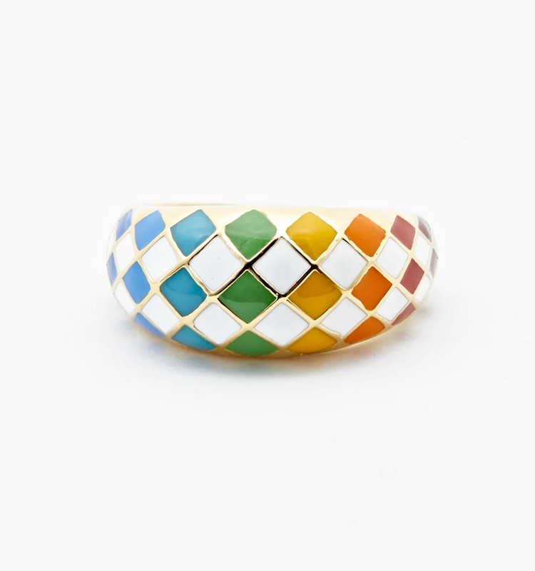 925 Sterling Silver Checker Colorful Ring