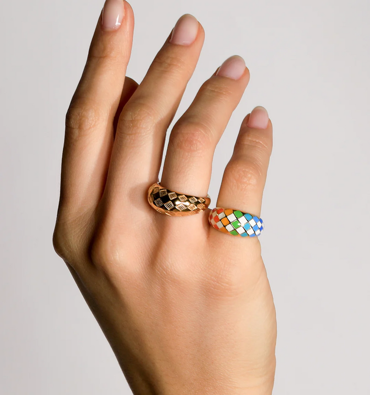 925 Sterling Silver Checker Colorful Ring