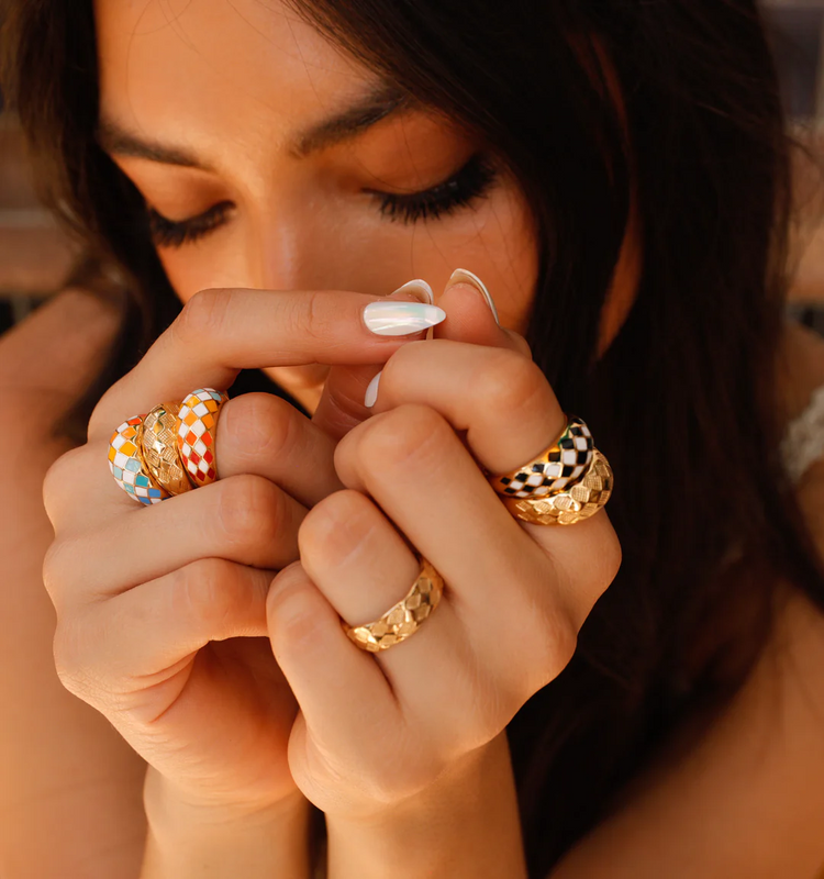 925 Sterling Silver Checker Colorful Ring