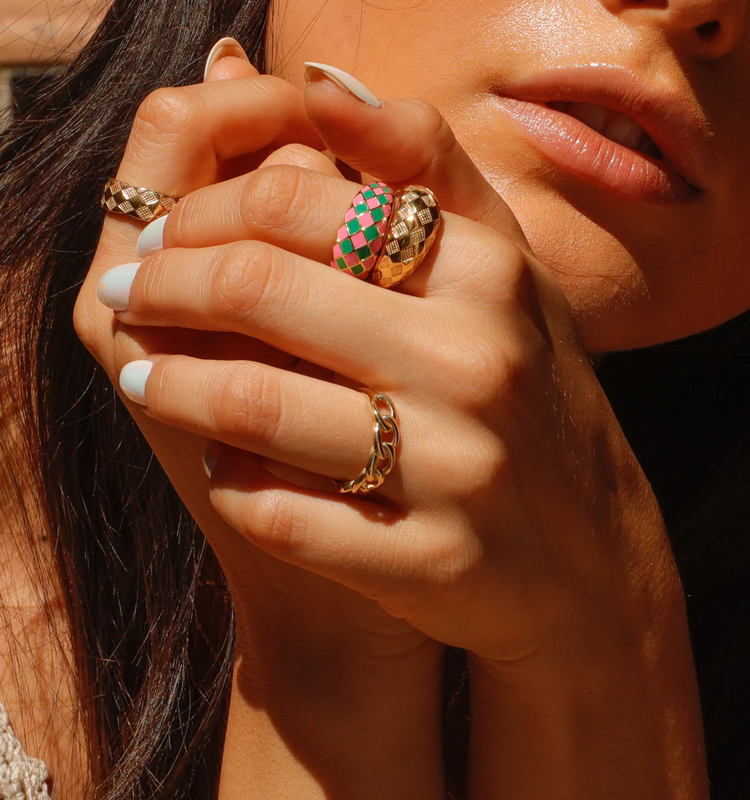 925 Sterling Silver Checker Colorful Ring