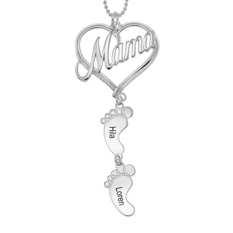 925 Sterling Silber Muttertag Geschenk Mama Herz Anhänger mit Baby füße