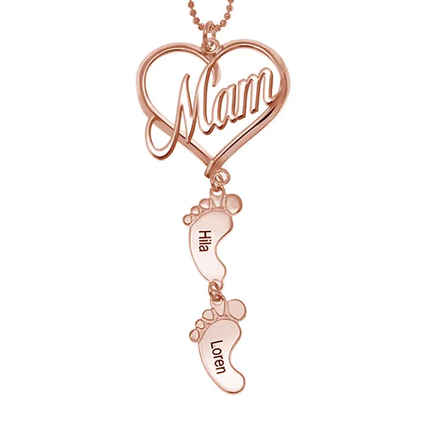 925 Sterling Silber Muttertag Geschenk Mama Herz Anhänger mit Baby füße