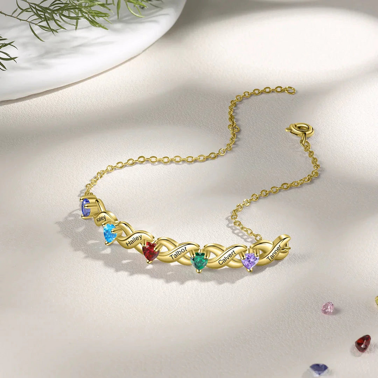 925 Sterling Silver Customized Heart Birthstone Bracelet