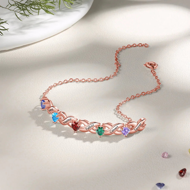 925 Sterling Silver Customized Heart Birthstone Bracelet