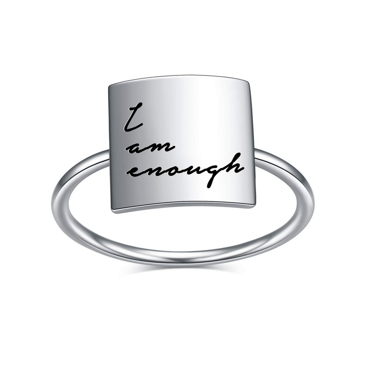 925 Sterling Silver ‘I Am Enough’ Square Inspirational Ring