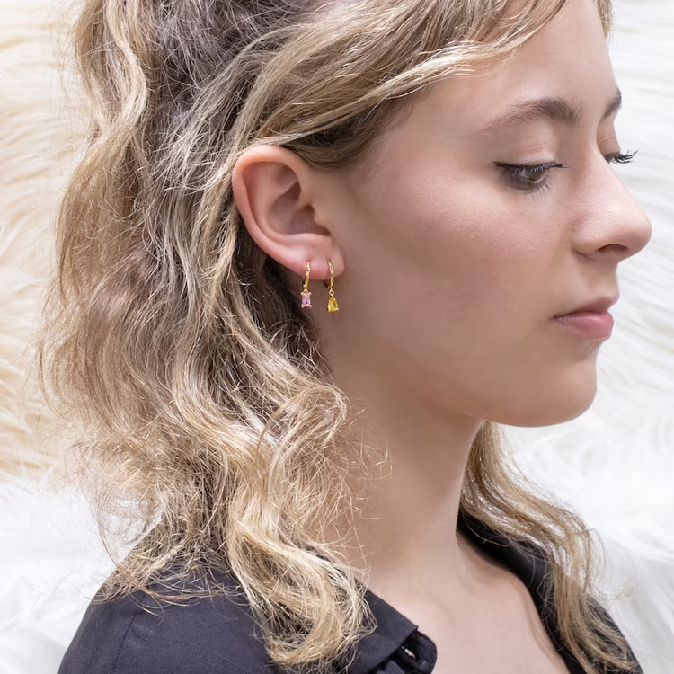 925 Sterling Silver Yellow Diamond Stud Earrings Hoops With Charm Champagne Topaz Gem For November Birthstone Birthday Gifts