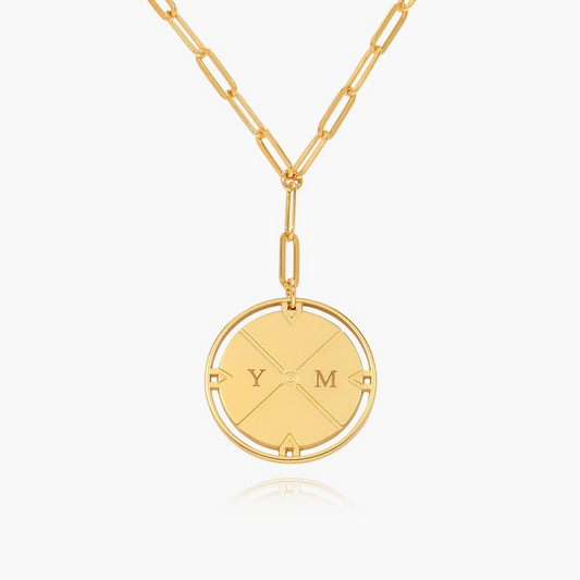 925 Sterling Silver Engraved Compass Necklace
