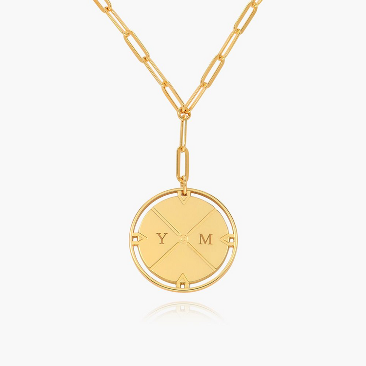 925 Sterling Silver Engraved Compass Necklace