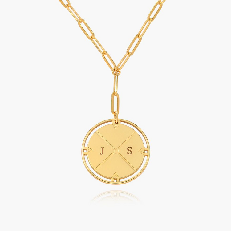 925 Sterling Silver Engraved Compass Necklace