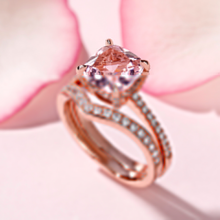 925 Sterling Silver Cushion Cut Synthetic Morganite Sterling Silver Ring Set