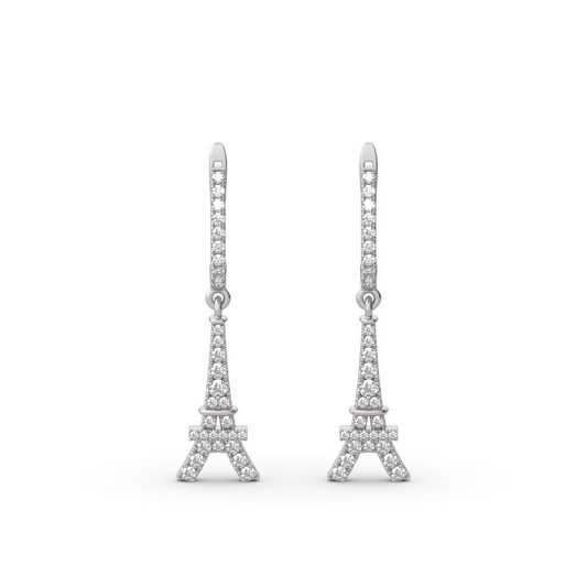 925 Sterling Silver Eiffel Tower Sterling Silver Drop Earrings