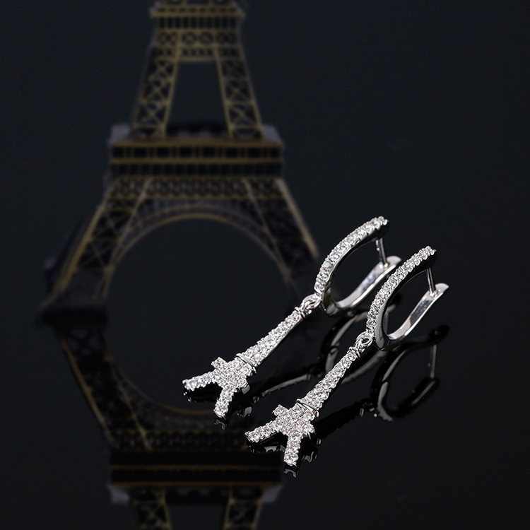 925 Sterling Silver Eiffel Tower Sterling Silver Drop Earrings