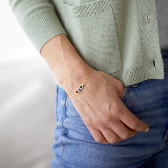 925 Sterling Silver Birthstone Pea in a Pod Gold Bracelet